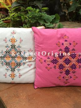 Buy Pleasing Soof Embroidery Square Cotton Cushion Cover Set of 2; Hand embroidered At RespectOrigins.com