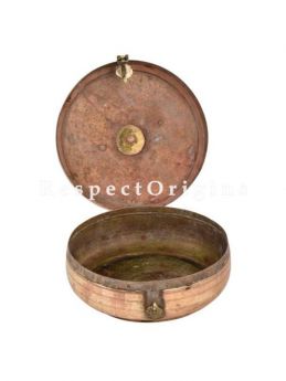 Buy Vinatge Round Brass Roti Collectible Box With Engraved Lid with Floral Design At RespectOrigins.com