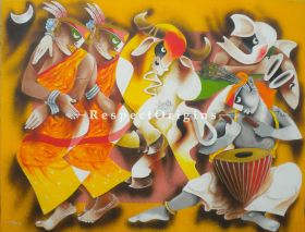 Horizontal Art Painting of Folk dance 7 ;Acrylic on Canvas; 48in X 36in at RespectOrigins.com