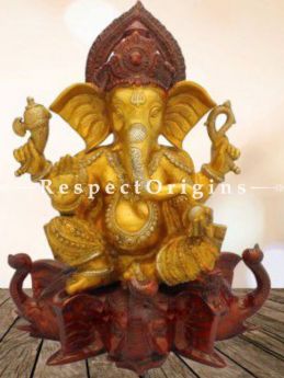 Buy Well Carved Antique Finish Idol of Lord Ganesha; Brass; 16 inch At RespectOrigins.com