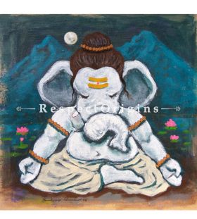 Devavrata; Ganesha Painting; Acrylic Color On Paper; 8x8 in
