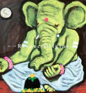 Buy Chaturbhuj - Ganesha Painting - Acrylic Color On Paper - 8 X 8 At RespectOrigins.com
