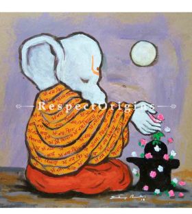 Avighna; Ganesha Painting; Acrylic Color On Paper; 8x8 in