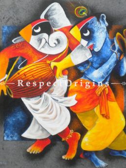 Buy Ganesha and Krishna Acrylic On Canvas 24X24 Inches Square Painting at RespectOrigins.com