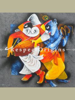 Buy Ganesha and Krishna Acrylic On Canvas 24X24 Inches Square Painting at RespectOrigins.com