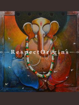 Buy Ganesha; Mixed Media On Canvas Painting; 36 X 36 Inches  at RespectOrigins.com