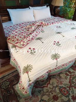 Gardenia Luxury Rich Cotton- filled Reversible King Comforter; Hand Block-printed; 105 x 87 Inches; RespectOrigins.com