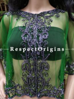 Green Georgette Handcrafted Beaded Poncho Cape or Shrug for Evening Gowns or Dresses; RespectOrigins.com