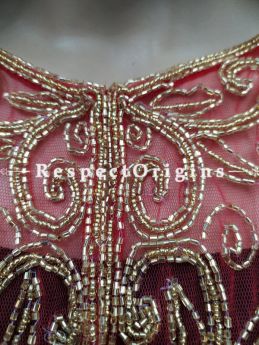 Red Georgette Handcrafted Beaded Poncho Cape or Shrug for Evening Gowns or Dresses; RespectOrigins.com