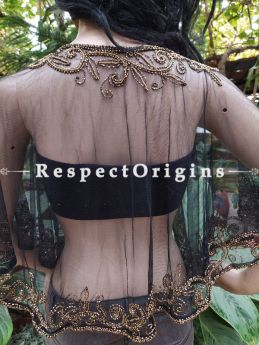 Black Georgette Handcrafted Beaded Poncho Cape or Shrug for Evening Gowns or Dresses; RespectOrigins.com