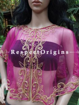 Pink Net Handcrafted Beaded Poncho Cape or Shrug for Evening Gowns or Dresses; RespectOrigins.com