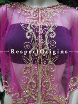 Pink Net Handcrafted Beaded Poncho Cape or Shrug for Evening Gowns or Dresses; RespectOrigins.com