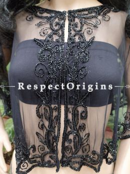 Black net Handcrafted Beaded Poncho Cape or Shrug for Evening Gowns or Dresses; RespectOrigins.com