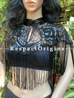 Fabulous Black Georgette Formal Dress Kurti Top with Beadwork; RespectOrigins.com