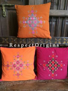 Buy Fabulous Springtime Square Cotton Cushion Covers in Soof Embroidery; Set of 3 At RespectOrigins.com