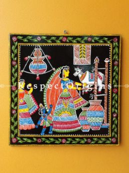 Buy God Krishna With Mother Yashoda; Square Tikuli Art Hand Painted Folk Wall Art; Cardboard; 12x12 in At RespectOrigins.com