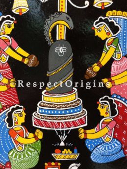 Buy God Shiva Puja; Tikuli Art Hand Painted Square Folk Wall Art; Cardboard; 17x17 in At RespectOrigins.com