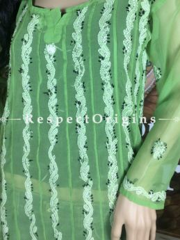 Buy Green Chikankari Embroidered Georgette Long Kurti at RespectOrigins.com
