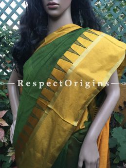 Green; Handloom; Cotton Silk Saree, RespectOrigins.com