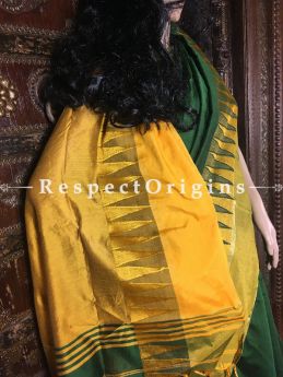 Green; Handloom Saree; Cotton Silk, RespectOrigins.com