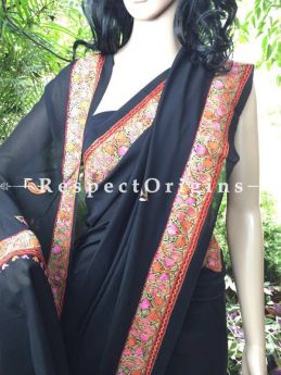 Buy Black Georgette kashmiri Saree; Aariwork Border at RespectOrigins.com