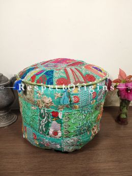 Green Patchwork Ottoman Poof Cover; Cotton; 14 x 18 Inches; RespectOrigins.com