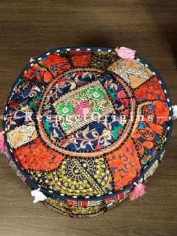 Boho Multi-coloured Patchwork Ottoman Cover; Cotton; 14 x 18 Inches; RespectOrigins.com