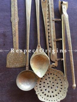 Buy Decorative Ladles; Hammered Brass Kitchen-Ware Five Piece Set With Hanger At RespectOrigins.com