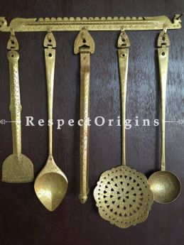 Buy Decorative Ladles; Hammered Brass Kitchen-Ware Five Piece Set With Hanger At RespectOrigins.com