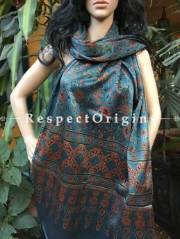 Buy Light Sky Blue Gujarati Ajrakh Block Printed Mashru Silk Stole; RespectOrigins.com