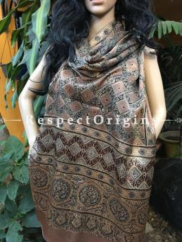 Brown Gujarati Ajrakh Block Printed Mashru Silk Stole; RespectOrigins.com