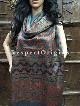 Buy Light Blue Gujarati Ajrakh Block Printed Mashru Silk Stole Online; RespectOrigins.com