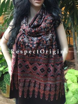 Buy Dark Brown Gujarati Ajrakh Block Printed Mashru Silk Stole Online; RespectOrigins.com