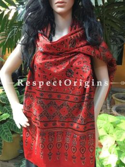 Buy Red Gujarati Ajrakh Block Printed Mashru Silk Stole Online;  RespectOrigins.com