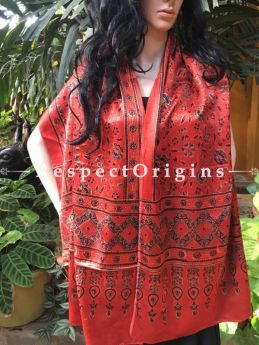 Buy Red Gujarati Ajrakh Block Printed Mashru Silk Stole Online;  RespectOrigins.com