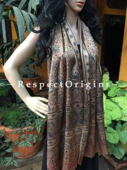 Buy Light Brown Gujarati Ajrakh Block Printed Silk Stole Online, RespectOrigins.com
