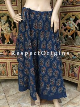 Buy Hand Block Printed Cotton Long Skirt; Blue at RespectOrigins.com