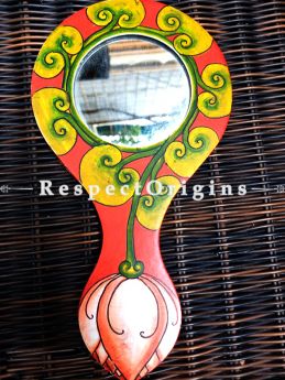 Handheld Mirror With Kerala Mural Art; Wood ,Hand Mirror, Makeup Mirror, Decorative Mirror; RespectOrigins.com
