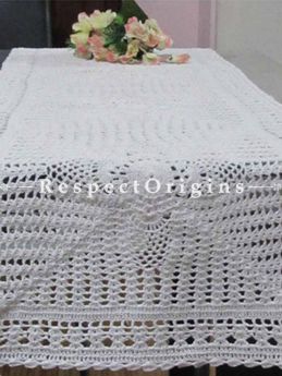 Buy Magnificent Hand Knitted White Crochet Table Runner, Round Mats and Coasters Sets; 15x40 in; Cotton At RespectOrigins.com
