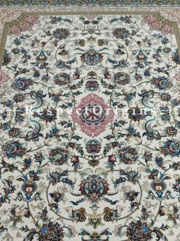 Buy Elegant and luxurious Kashmiri Silk Carpet; 6x9 Feet. Cream base. At RespectOriigns.com
