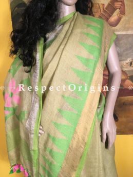 Hand Loomed Green Linen Saree; RespectOrigins.com