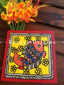 Buy Handcrafted and Hand Painted Madhubani Artwork; Set of 6 Square Coasters; 4x4 in; Wood At RespectOrigins.com