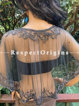 Black Net Handcrafted Black Beaded Poncho Cape or Shrug for Evening Gowns or Dresses; RespectOrigins.com
