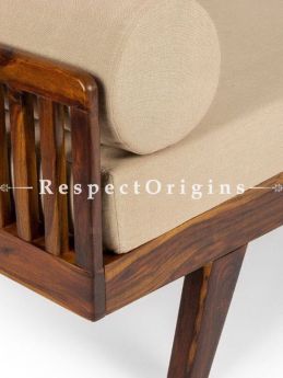 Buy Handcrafted Divan or Side Sofa; Sheesham Wood in Vintage Finish; Beige cushions At RespectOrigins.com
