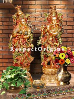Handcrafted Brass Standing Radha Krishna With Flute Statue;30 Inches