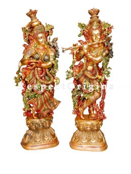 Buy Handcrafted Brass Standing Radha Krishna With Flute Statue30 Inches at RespectOrigins.com