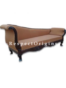 Buy Arianna Handcrafted Upholstered Sofa Recliner; Engraved Wood; Cream color cushions At RespectOrigins.com