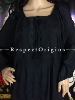 Buy Handmade Black Short Cotton Kurti; Chikankari Embroidery at RespectOrigins.com