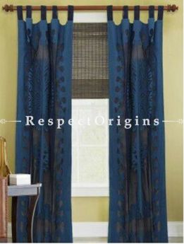 Buy Splendid Tree Design; Applique Cut Work Cotton Window or Door Curtain in Blue; Pair; Handcrafted At RespectOrigins.com