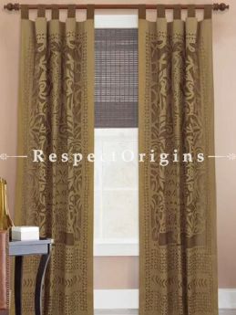 Buy Beautiful Floral Design Brown Applique Cut Work Cotton Window or Door Curtain; Pair; Handcrafted At RespectOrigins.com